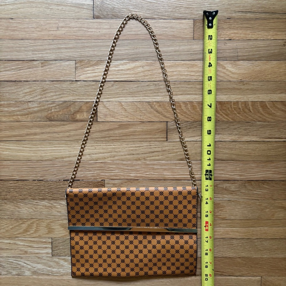 Tan, Brown,‎ And Gold Envelope Purse Classic Style Handbag Small Clover Pattern - Picture 4 of 8